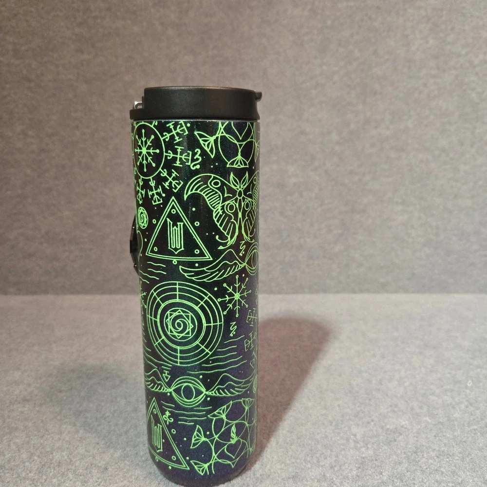 New Starbucks Wicked Elphaba‎ Vacuum Insulated Tumbler 16oz Green Black Glow